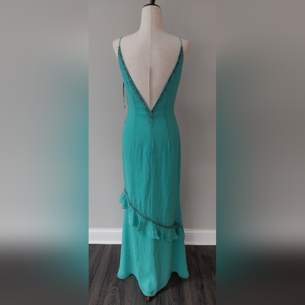 NWT Princess Collection Aqua Marine Beaded Spaghetti Strap Gown Size 6 - Picture 7 of 16
